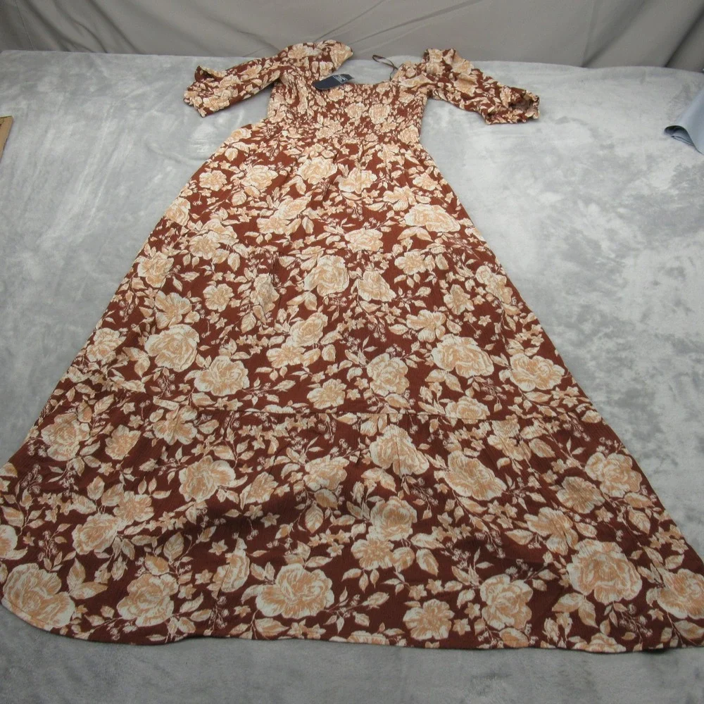 Abercrombie Fitch Dress Women Small Tall Brown Floral Lined Off Shoulder 46